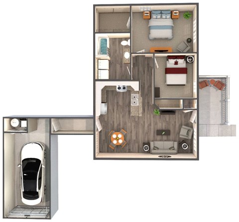Floor plan for 2 beds, 1 bath, 900 sqft